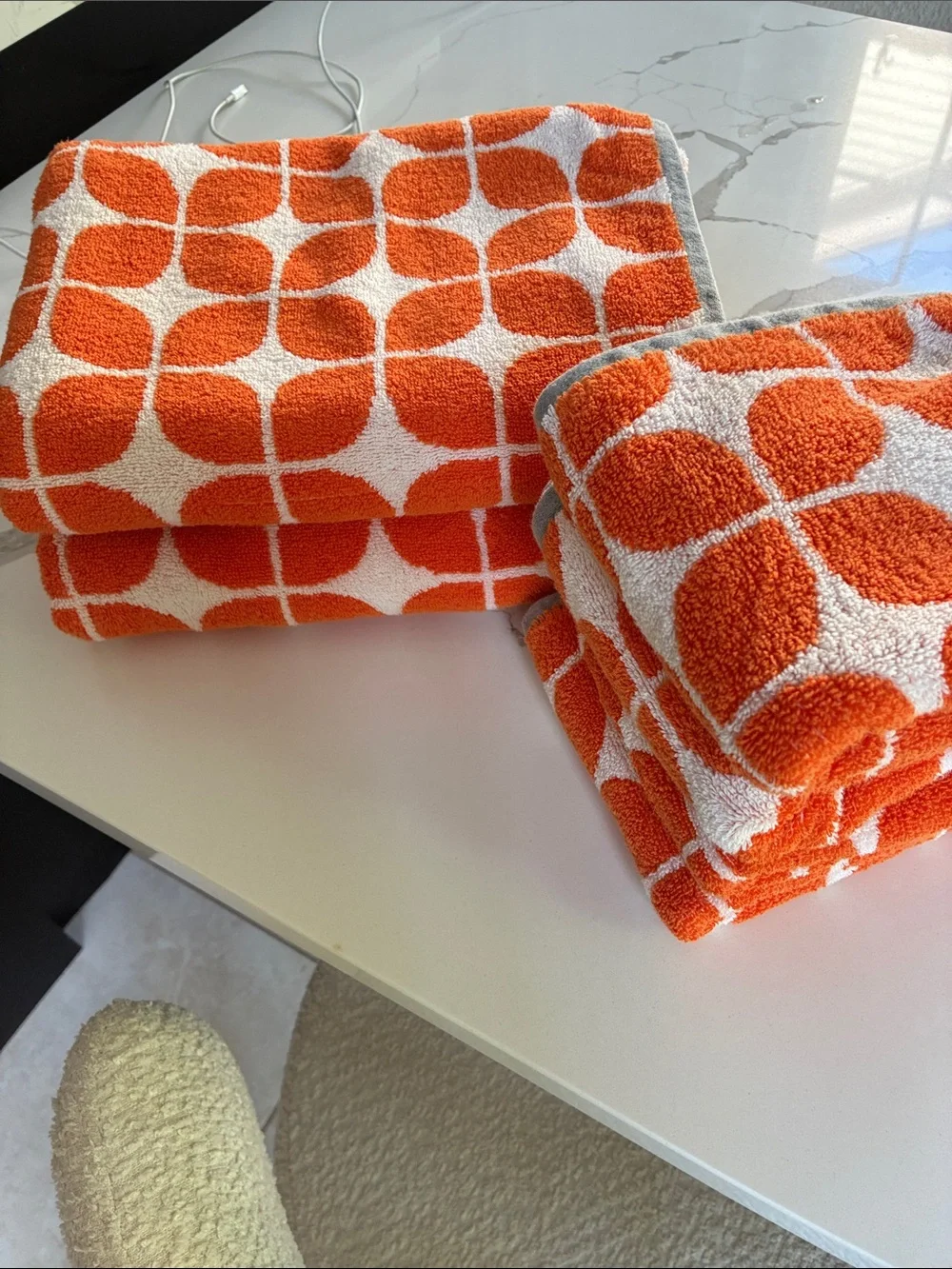 Orange Geometric Pattern Bath Towels - Soft Absorbent Set-